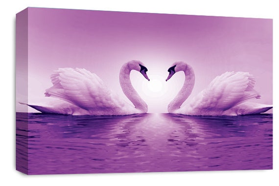 Kissing Swans Wall Art Blue Cream Grey Love Heart 4 Panel Canvas Picture
