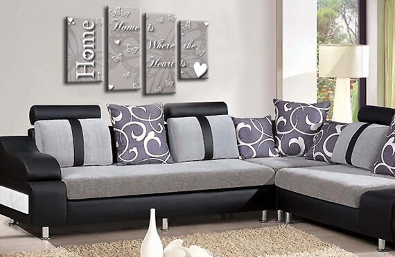 Love Quote Canvas Wall Art Picture Family Print Powder Grey Split 4 Panel 44" 