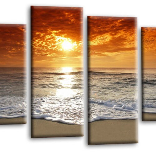 Le Reve Love Quote Canvas Art Grey Orange Sea Sunset Beach Home Print 4 Panels 