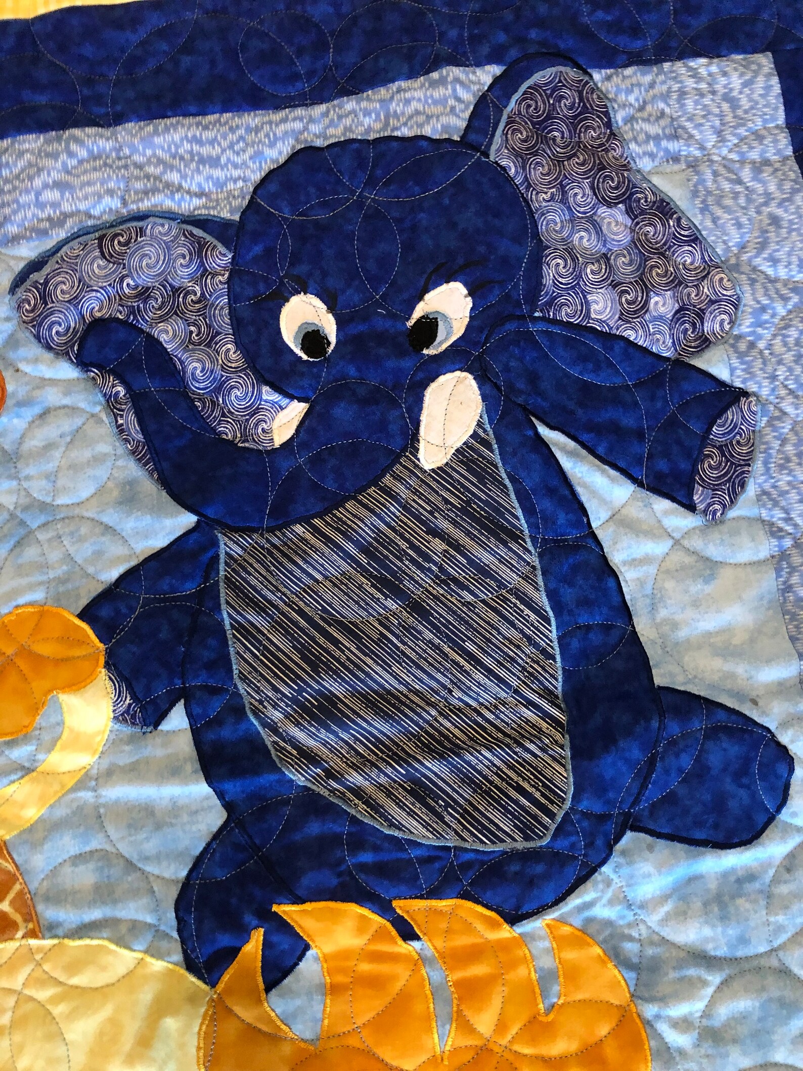 Adorable Colorful Baby Quilt Featuring Elephant, Tiger and Giraffe at ...