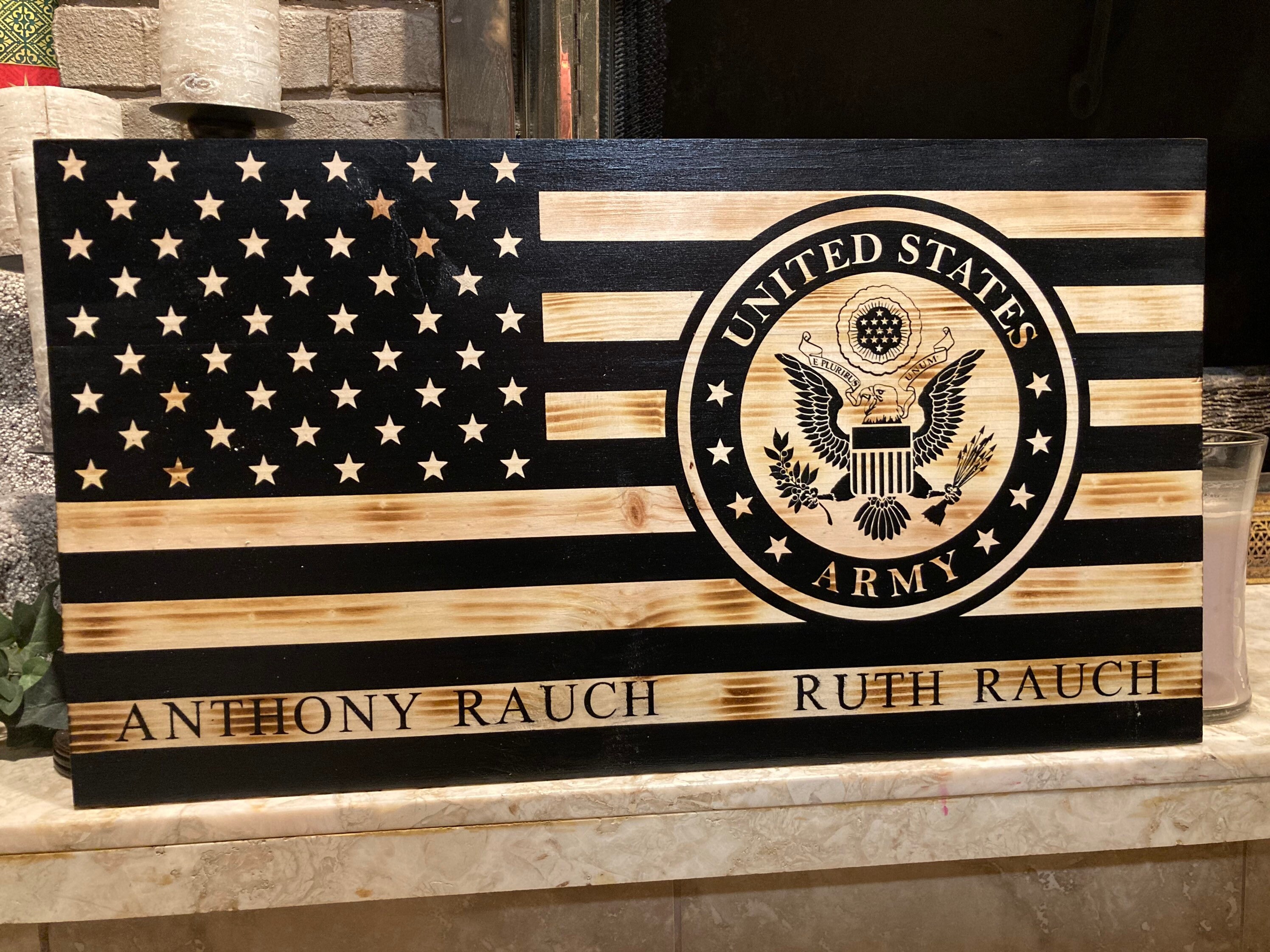 Army Wood Flag Personalized 23.5 x 13 Burned Wood American Etsy
