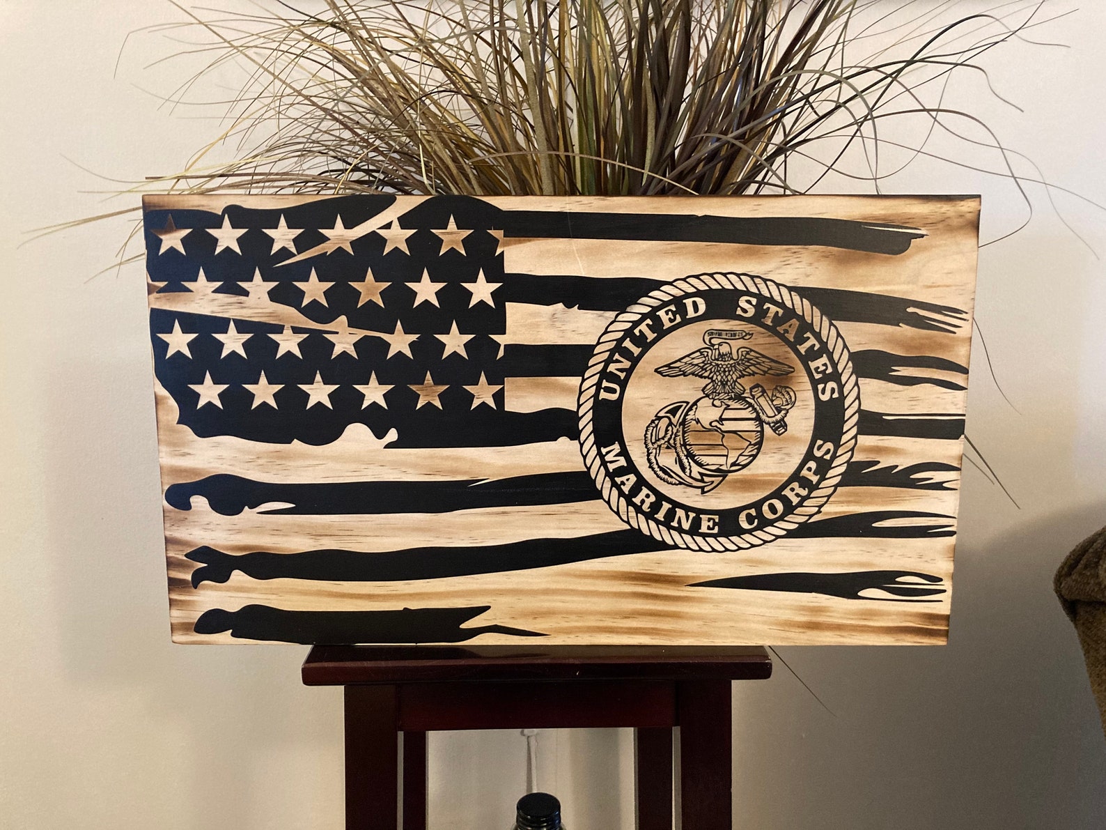 Distressed Marine Wood Flag 20x11 Burned Wood Flag Etsy