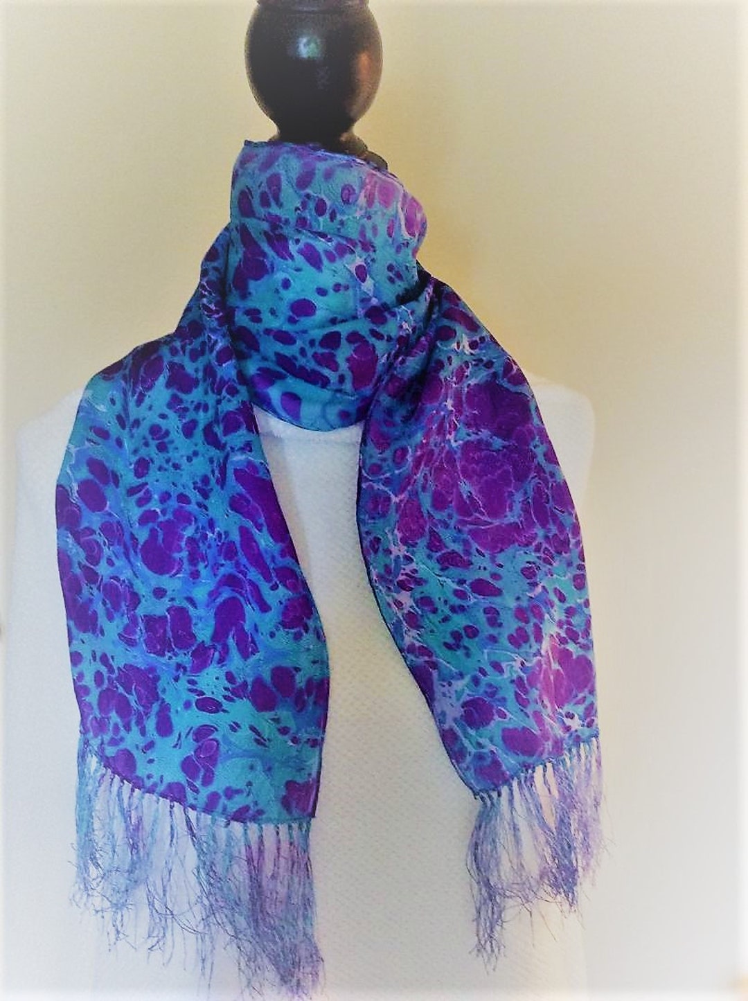 EBRU Water Marbled Hand-painted Silk Scarf - Etsy