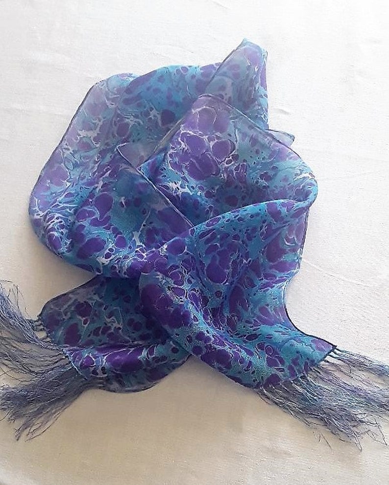 EBRU Water Marbled Handpainted Silk Scarf Etsy