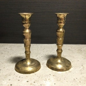Set of 2 - 6” Tall Vintage Brass Candlestick Holders