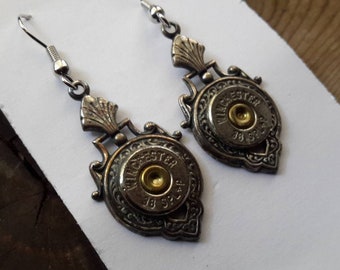 Silver Colored Winchester 38 Special Bullet Pendant Earrings