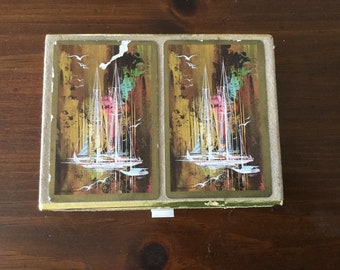 Vintage Sail Boat Themed Congress Playing Cards in a Decorative Velvet Box