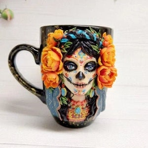 Sugar Skull Mug Cup Dia De Los Muertos Día De Los Muertos Calavera Regalo Human Skull Cup Mexican Day Mexican Folk Art Sugar Skull Decor