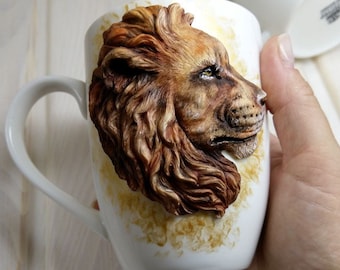 Lion Mug, Leo Cup, Horoscope Gift, Leo Gift, Fathers Day Gift, Birthday Gift, Mug For Dad, Mug For Him, Lion Surprise Mug, Lion Portrait