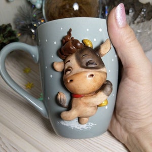 Bull Coffee Cup, Bull Mug, Beautiful Tauro, Funny Stock Coffee Mugs, Camp Mug, Gift for Him, Gift for Her, Co-worker Gift, Polymer Clay Cup