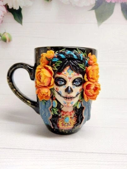 Tasse En Céramique Sugar Skull • Tasse Personnalisée Dia De Los Muertos • Tasse à Café Jour Des Morts • Nom Sur La Tasse à Café • Cadeau De Tasse à