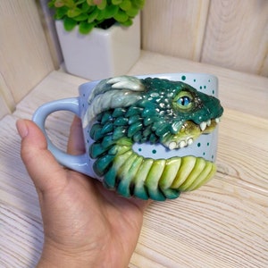 Dragon Gift, Dragon Mok, Groene Draak, Polymeer Klei Mok