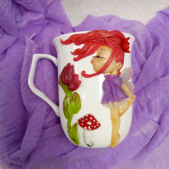 Mug Fairy Decorated Mug Polymer Clay Cup Girl S Cup Etsy