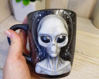 Alien, Mug en argile polymère, Décor extraterrestre, Cadeau extraterrestre