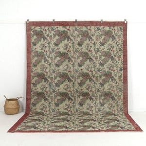 7x11 Beige Vintage Turkish Handmade Rug - Beige Wool Area Rug for Entryway, Unique Oriental Oushak Rug, Antique Carpet for Interior Design