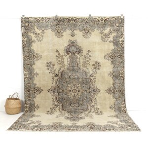 7x10 Vintage Rug, Beige Rug, Oushak rug, Oriental Rug, Handmade Rug, Turkish Rug, Anatolian Rug, Wool Area Rug, Neutral Rug