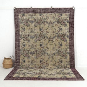 7x10 Beige Vintage Turkish Handwoven Rug - Beige Wool Area Rug for Living Room, Unique Oriental Oushak Carpet, Antique Rug for Home Decor