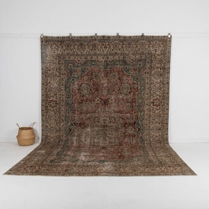 8x11 Red Vintage Persian Handmade Rug - Red Wool Area Rug for office, Unique Vintage Wool Rug, Antique Carpet for Home Decor