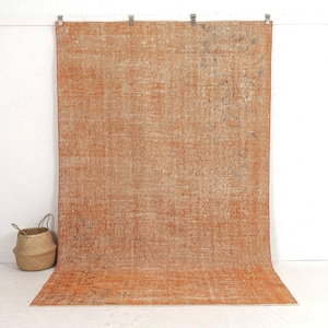 6x9 Orange Vintage Turkish Handwoven Rug - Orange Wool Area Rug for Entryway, Unique Oriental Oushak Rug, Antique Carpet for Home Decor
