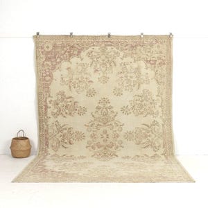 7x11 Beige Vintage Turkish Handwoven Rug - Beige Wool Area Rug for Office, Unique Oriental Oushak Rug, Antique Carpet for Home Decor