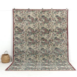 7x10 Beige Vintage Turkish Handmade Rug - Beige Wool Area Rug for Entryway, Unique Oriental Oushak Carpet, Antique Rug for Home Decor