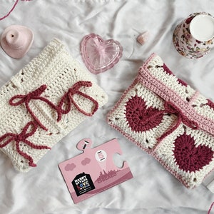 Ribbon & Heart Crochet Book Sleeves