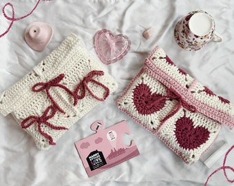 Ribbon & Heart Crochet Book Sleeves