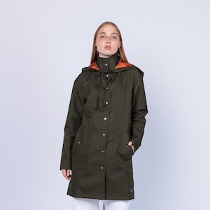 NEW Gorgeous Olive Hooded Stylish Waterproof Women’s RAINCOAT – Lightweight, Chic, & Victorian Rain coat for Ladies &quot;GUATEMALA&quot; 305