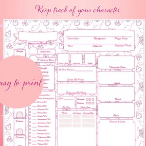Printable DnD 5E Character Sheet - Pink