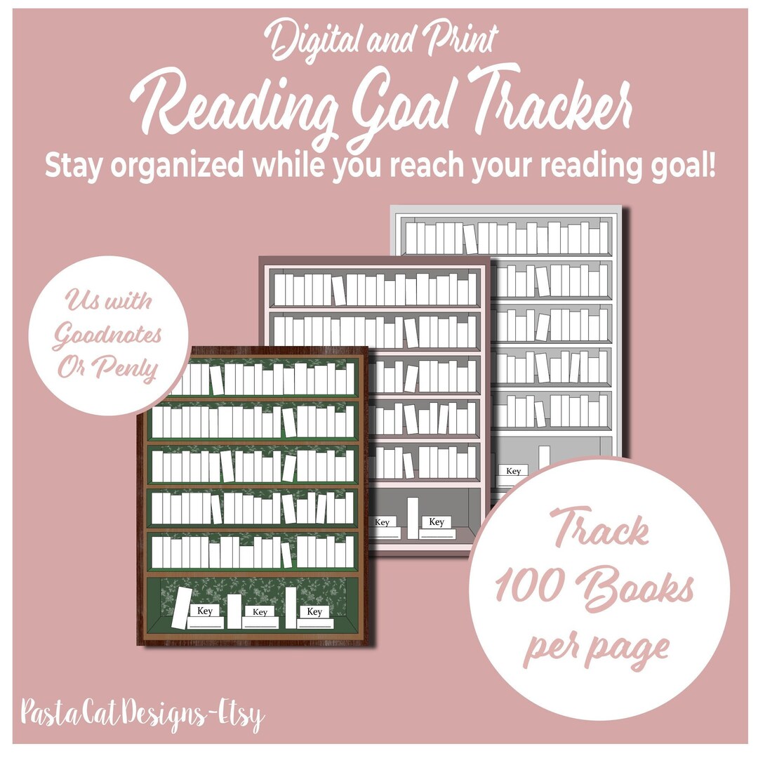 100 Books Reading Goal Bookshelf Tracker Digital PDF Download Etsy