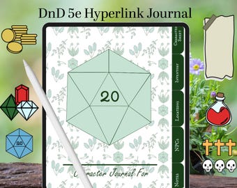 Digital Character Journal and Stickers for DnD 5E - For Goodnotes and Penly - Green