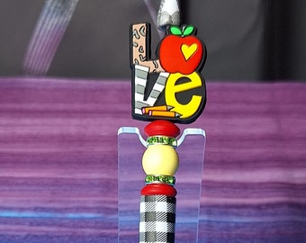 Love Teaching apple with heart Pen, Silicone beaded pen, pen, Ballpoint Ink Pen, Gift for, gift for teacher appreciation, School, Educator