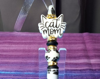 Cat Mom Paw Print  Pen, Silicone beaded pen, pen, Ballpoint Ink Pen, Gift for, Groomer, cat lover, crazy cat lady