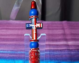 Jesus Cross Flag Pen, Silicone beaded pen, pen, Ballpoint Ink Pen, Gift for, Church, Religion, Confirmation, bling pen