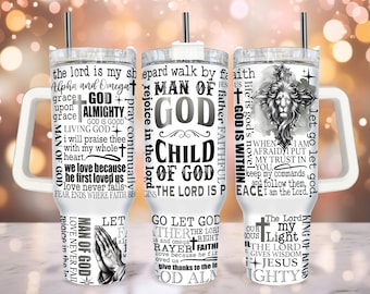 Man of God Child Of God 40 oz Quencher Tumbler with Handle, Insulated Hot or Cold Tumbler, 40oz Tumbler With Handle
