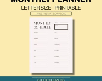 Cream Minimal Monthly Schedule Planner Template, Monthly Schedule, Office Planner, Desk Planner, Letter, 8.5 x 11 Inches