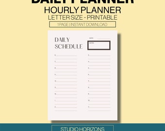 Cream Minimal Daily Schedule Planner Template, Hourly Schedule, Office Planner, Desk Planner, Letter, 8.5 x 11 Inches