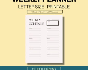 Cream Minimal Weekly Schedule Planner Template, Weekly Schedule, Office Planner, Desk Planner, Letter, 8.5 x 11 Inches