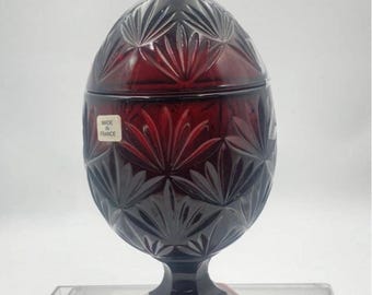 Vintage Luminarc Cristal D'Arques Durand Ruby Red Glass Egg Shaped Candy Dish