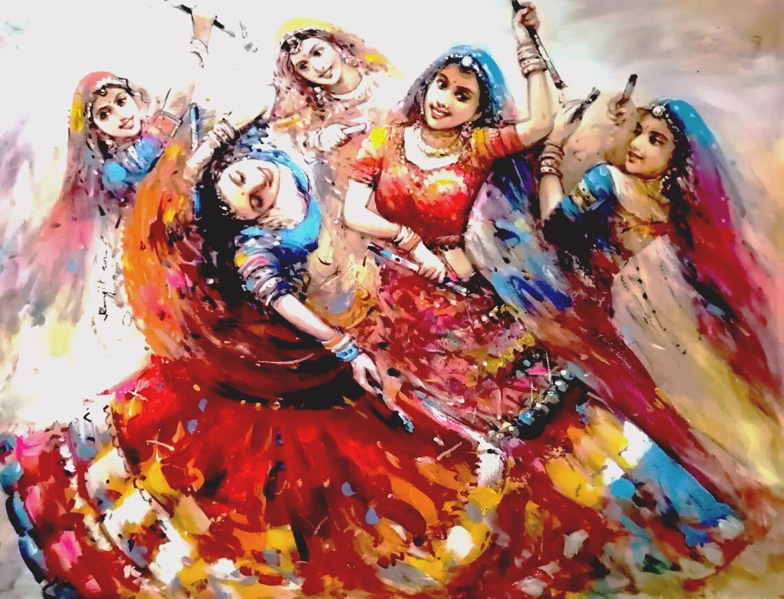 Beautiful Rajasthani Women Dancing Figurative Painting Print Etsy