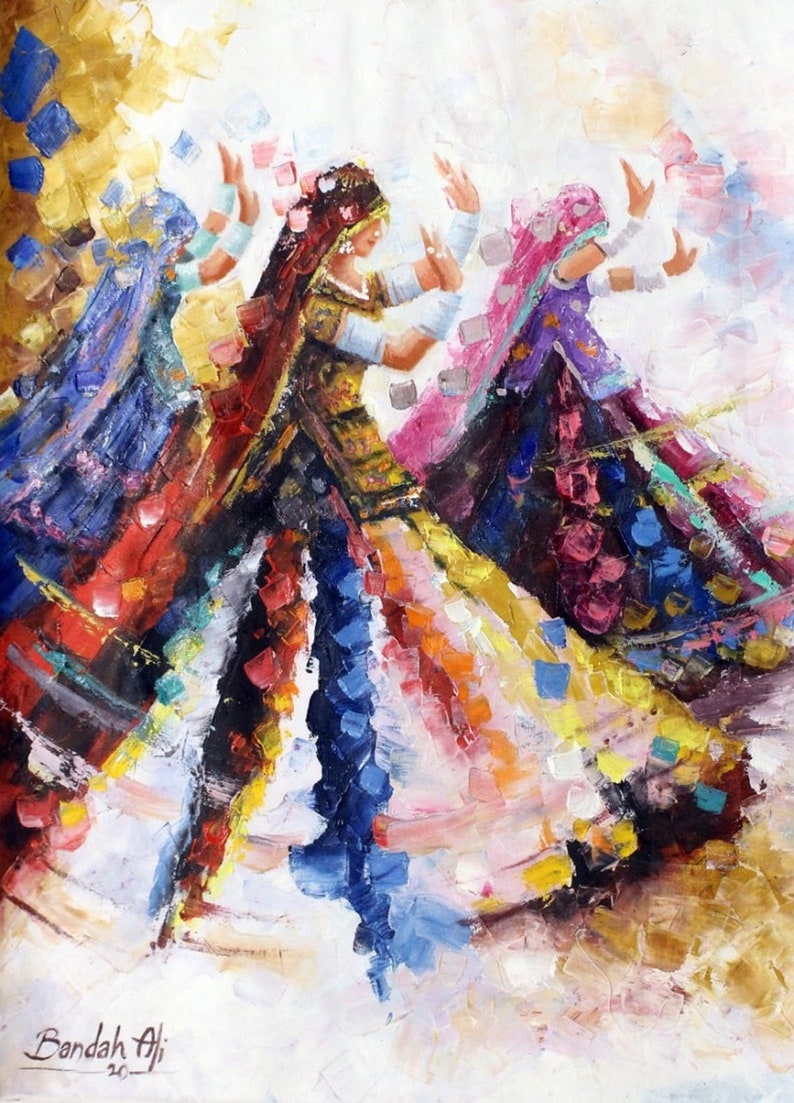 Beautiful Abstract Rajasthani Women Dancing Figurative Painting Print Wall Decor Sufi Art