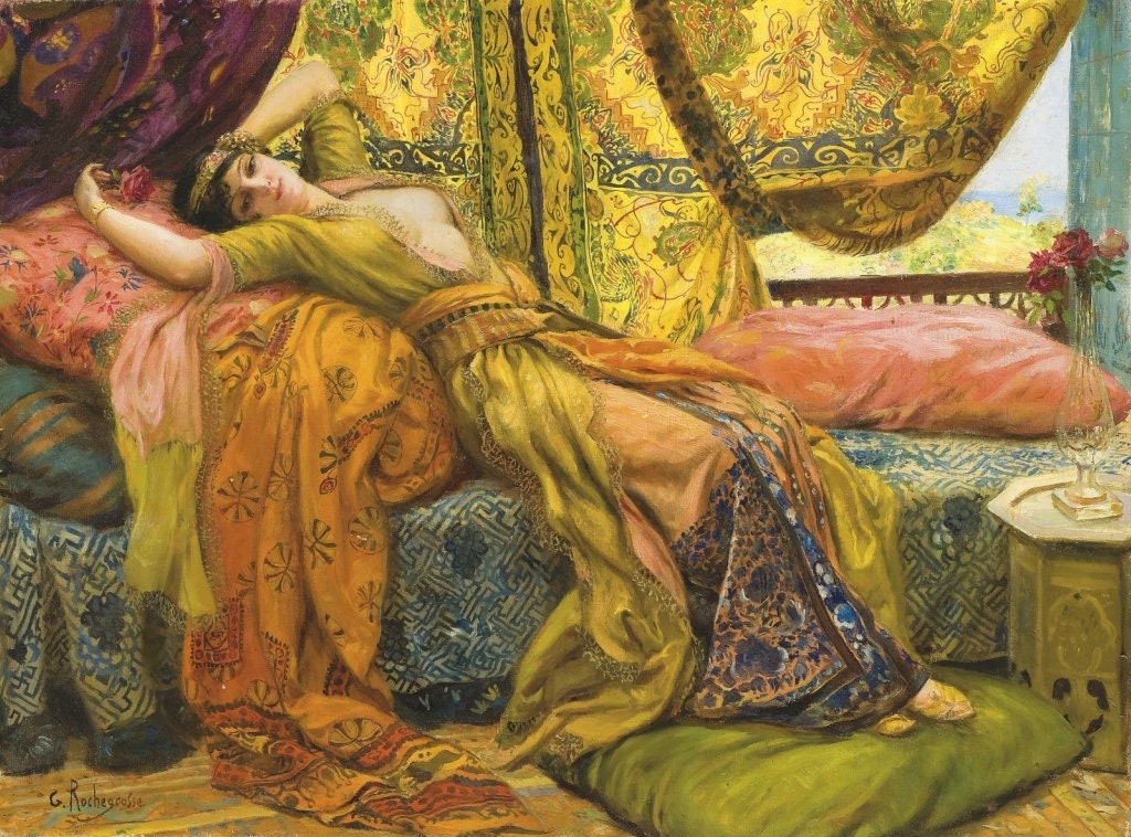 Beautiful Arab Woman Resting In Harem Scene Painting Print Etsy