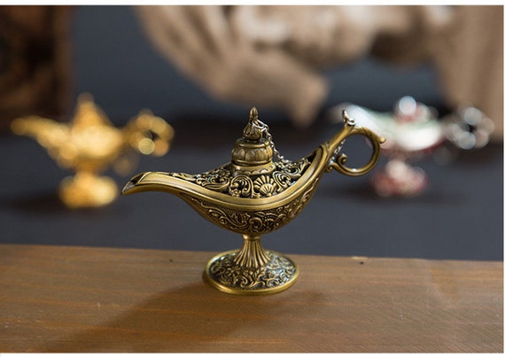 Pure Brass Genie Oil Lamp Collectible Aladdin Chiragh, Chirag Incense Burne...
