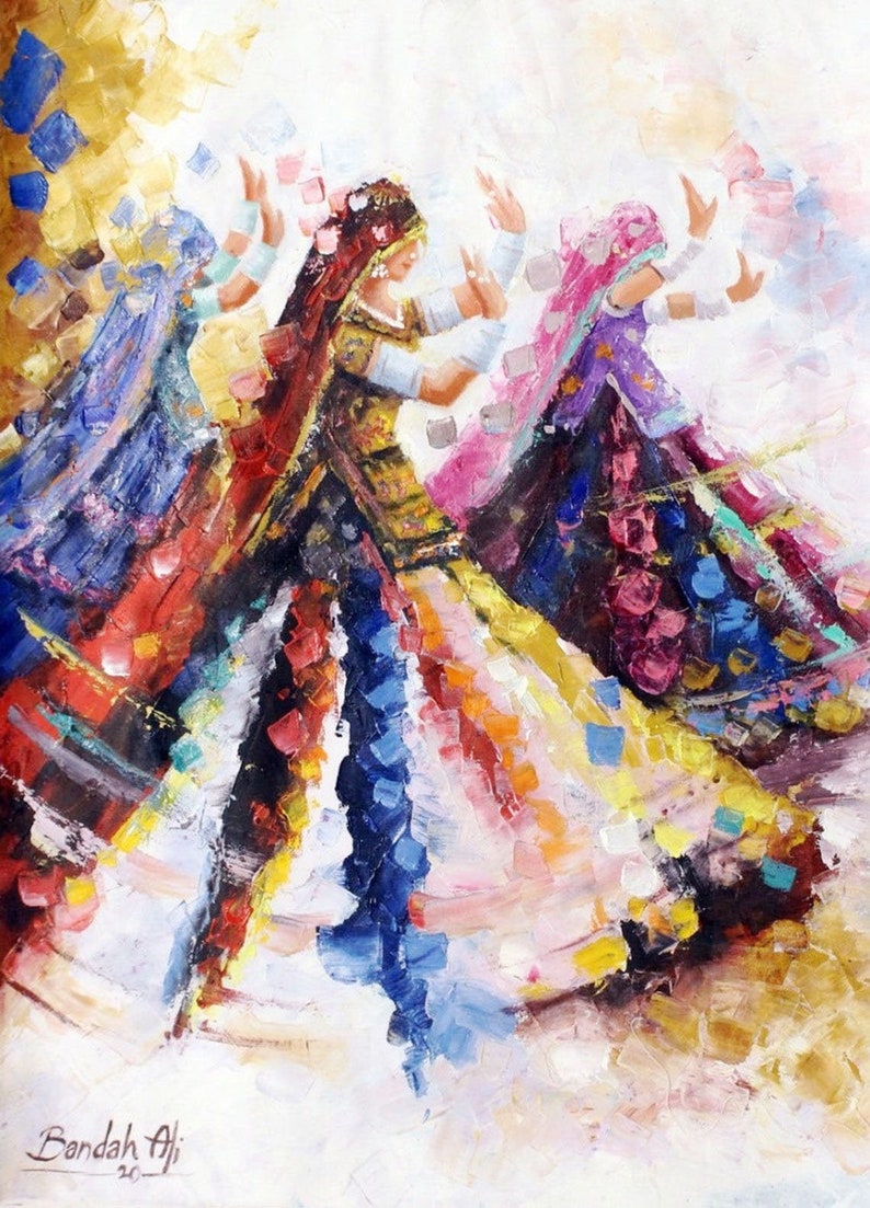 Beautiful Abstract Rajasthani Women Dancing Figurative Painting Print Wall Decor Sufi Art