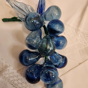 Mid-Century Vintage Hand-blown Art Glass Grape Cluster Bunch Cobalt Blue