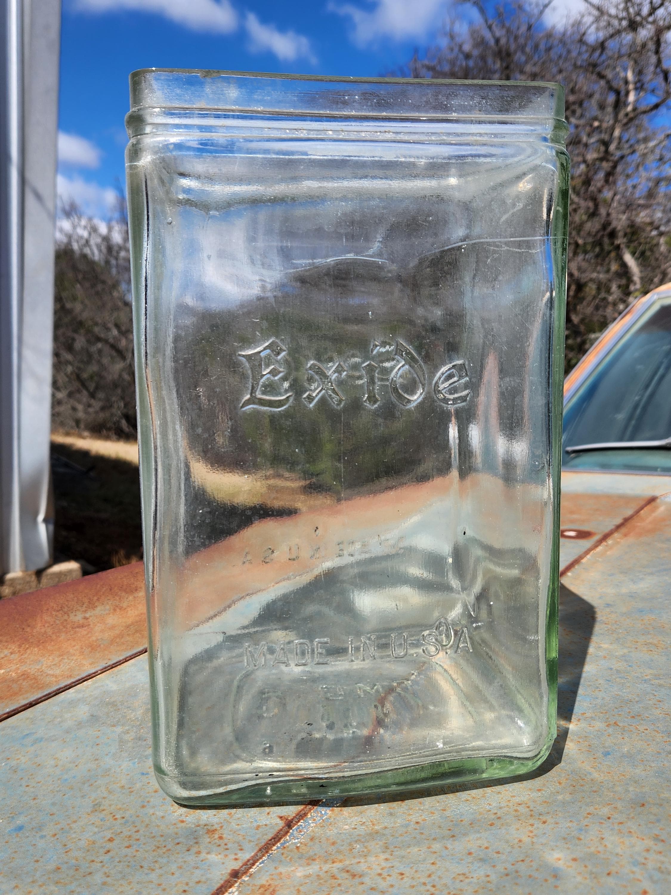ヴィンテージ・エッチング加工・クリスタルランプ Antique Exide Glass Battery Early 20th Century Industrial Glass