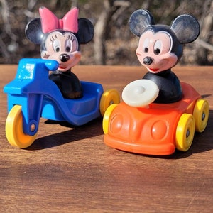Vintage Mickey And Minnie Mouse With Car and Scooter Little People Figures