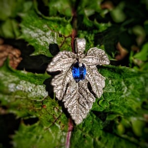 Fig Leaf Kyanite Pendant Handmade Unique Fine Silver Boho Hippie Statement Nature Jewelry
