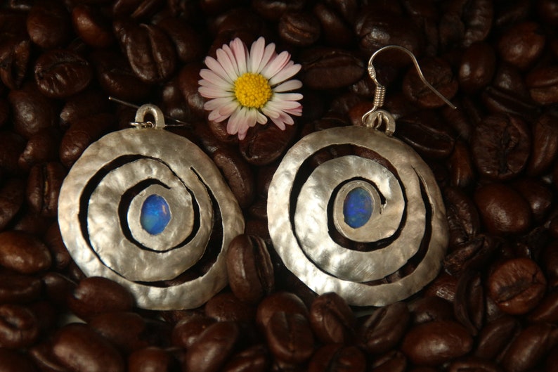 Australian Opal Spiral earrings made of pure silver