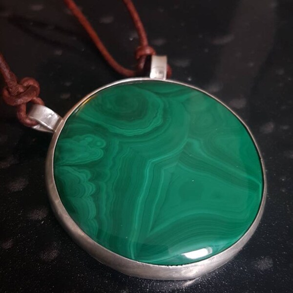 Gorgeous Malachite Pendant Fine Silver Handmade Unique